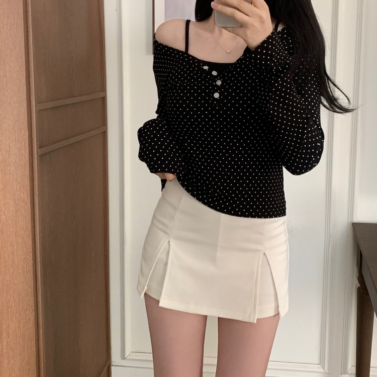 スパンスリットパンツスカート IVORY