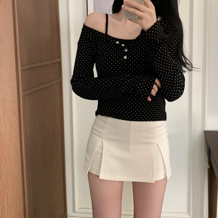 スパンスリットパンツスカート IVORY