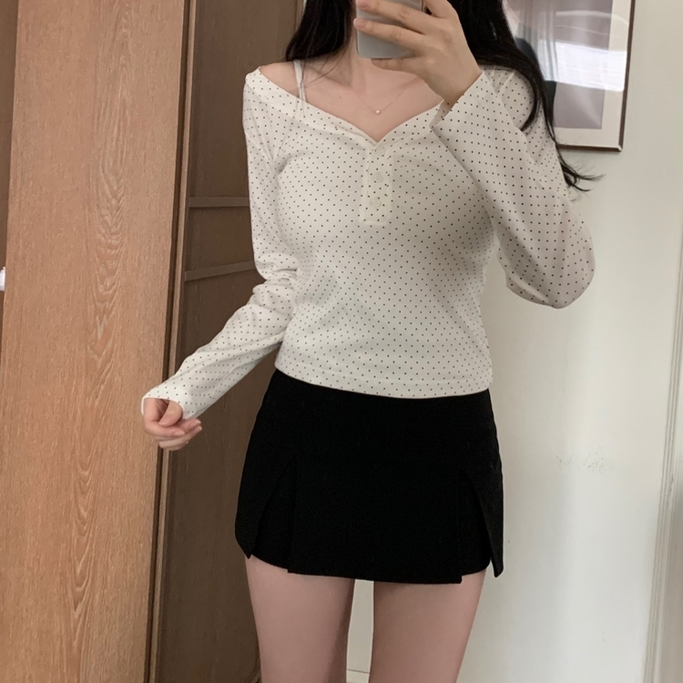 ミニスカート スパンスリットパンツスカート BLACK