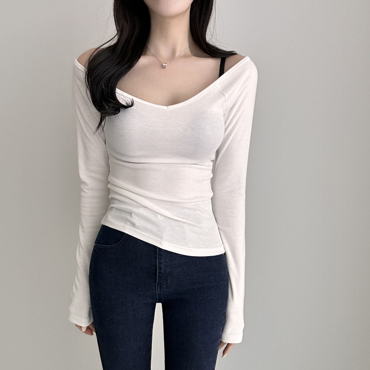 Vネックデイリー長袖Tシャツ(5color) IVORY