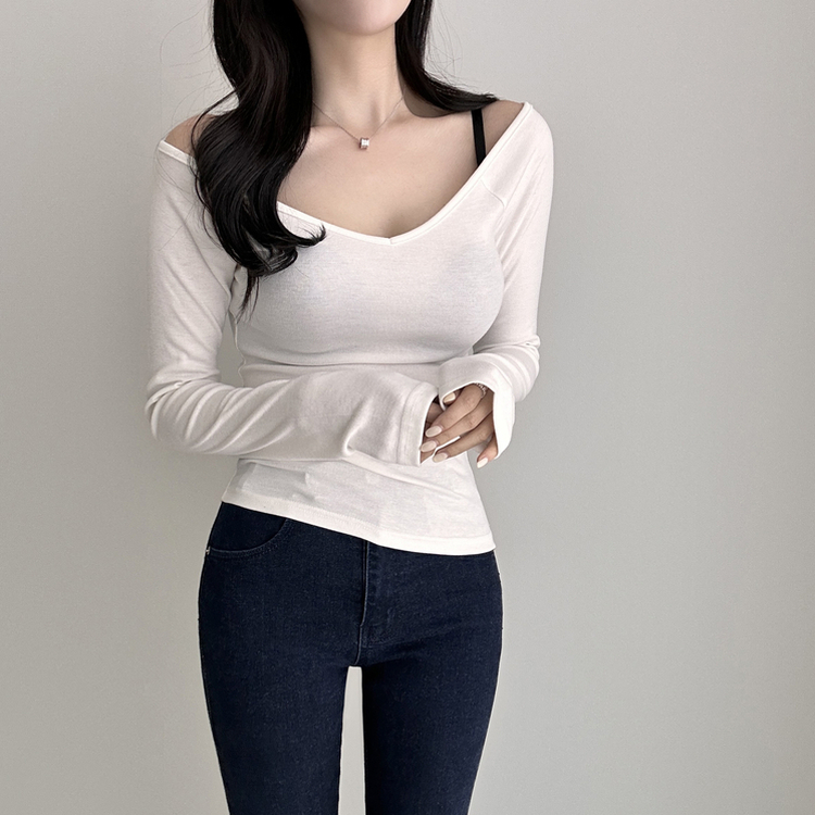 Vネックデイリー長袖Tシャツ(5color) IVORY