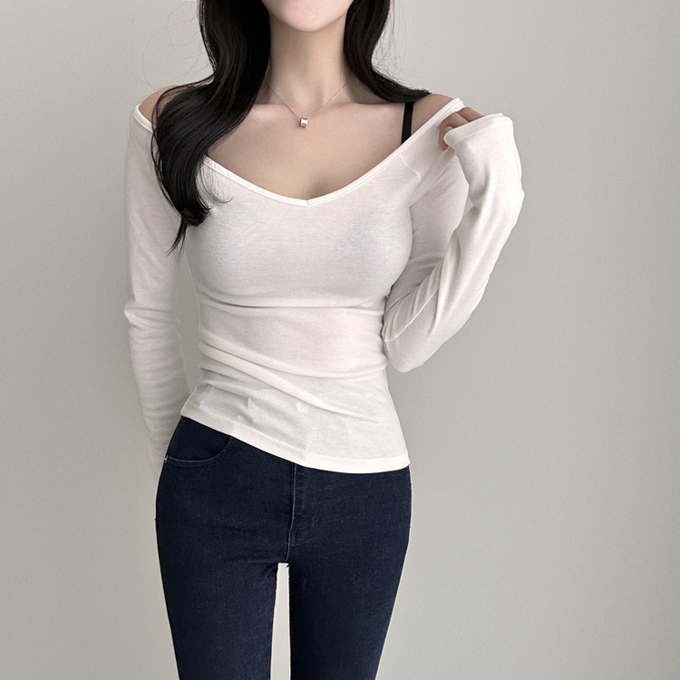 Vネックデイリー長袖Tシャツ(5color) IVORY