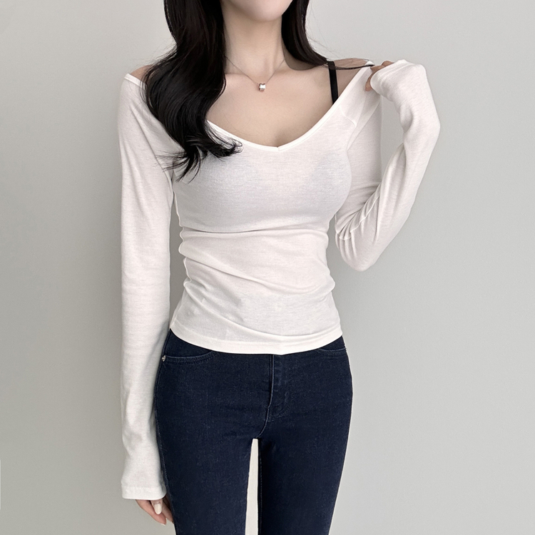 Vネックデイリー長袖Tシャツ(5color) IVORY