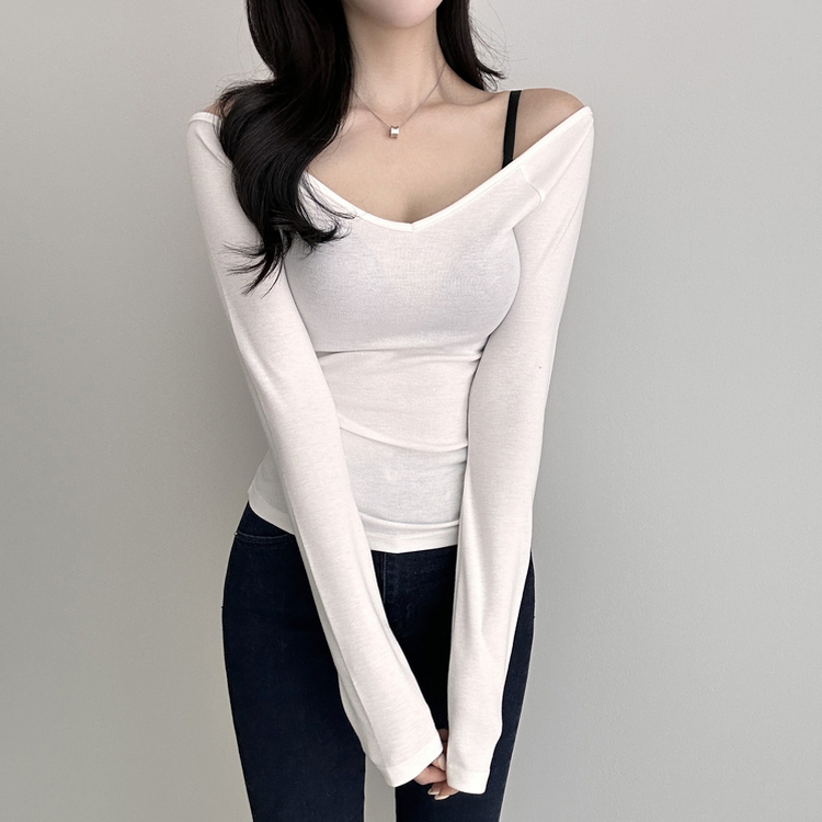 Vネックデイリー長袖Tシャツ(5color) IVORY