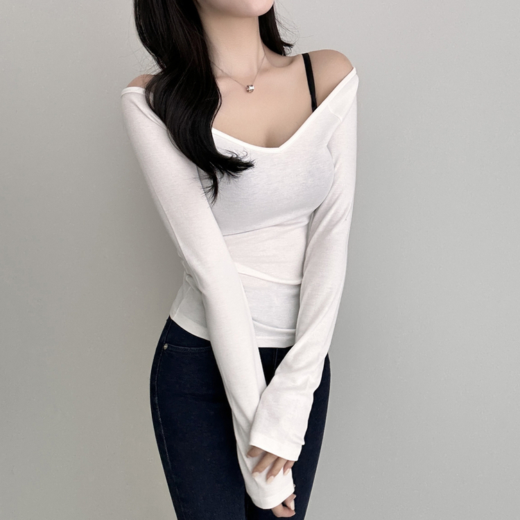 Vネックデイリー長袖Tシャツ(5color) IVORY
