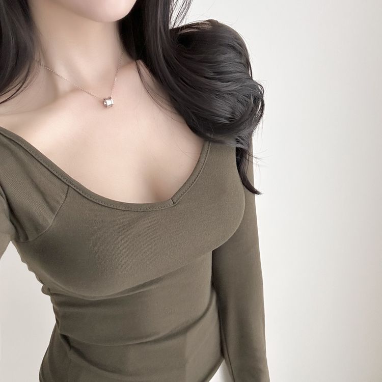 Vネックデイリー長袖Tシャツ(5color) KHAKI