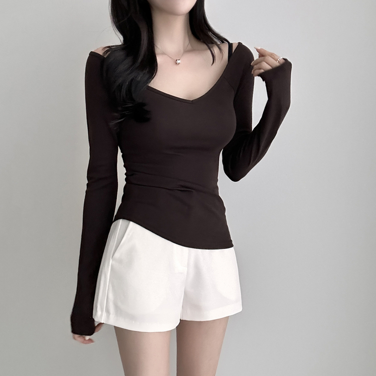 Vネックデイリー長袖Tシャツ(5color) BROWN