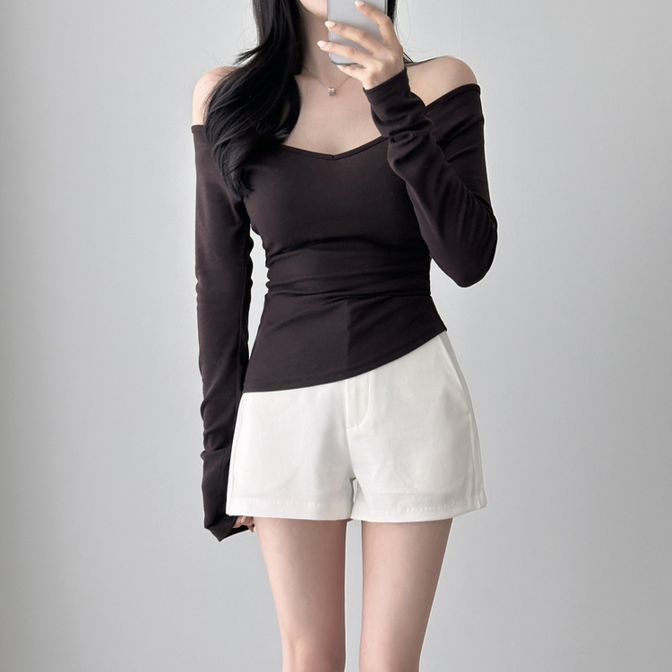 Vネックデイリー長袖Tシャツ(5color) BROWN