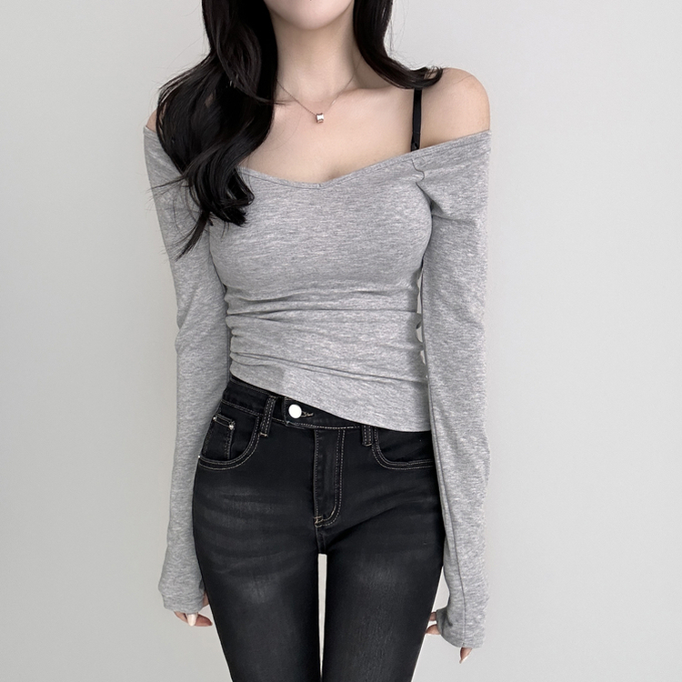 Vネックデイリー長袖Tシャツ(5color) GREY