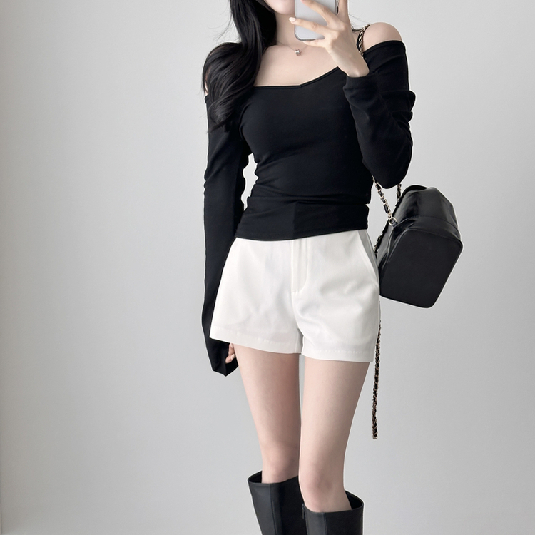 Vネックデイリー長袖Tシャツ(5color) BLACK