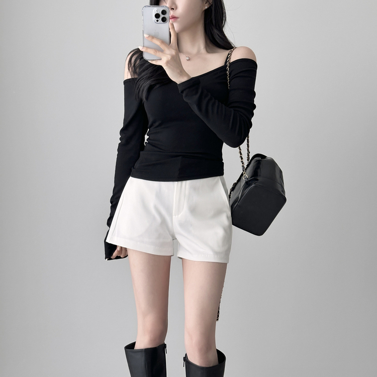 Vネックデイリー長袖Tシャツ(5color) BLACK