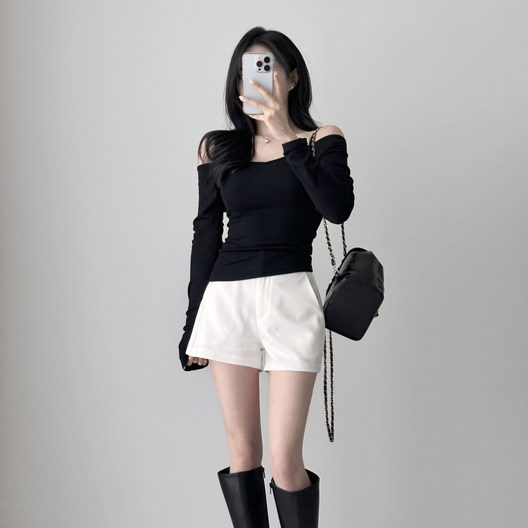 Vネックデイリー長袖Tシャツ(5color) BLACK