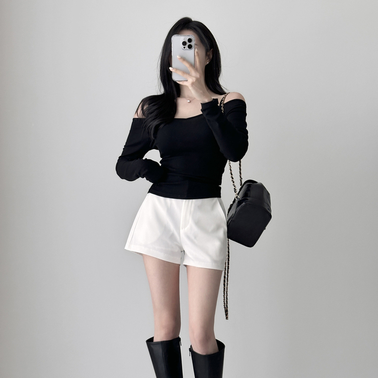 Vネックデイリー長袖Tシャツ(5color) BLACK