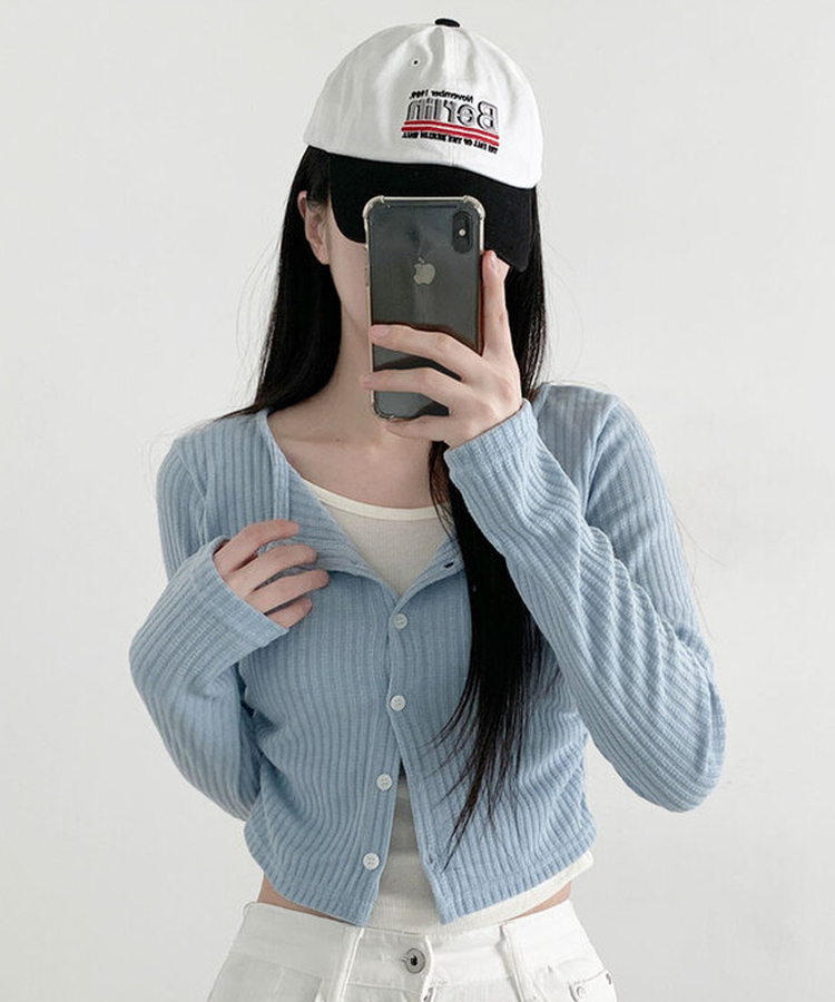 ラウンドシャーリングボタンカーディガン SKY BLUE