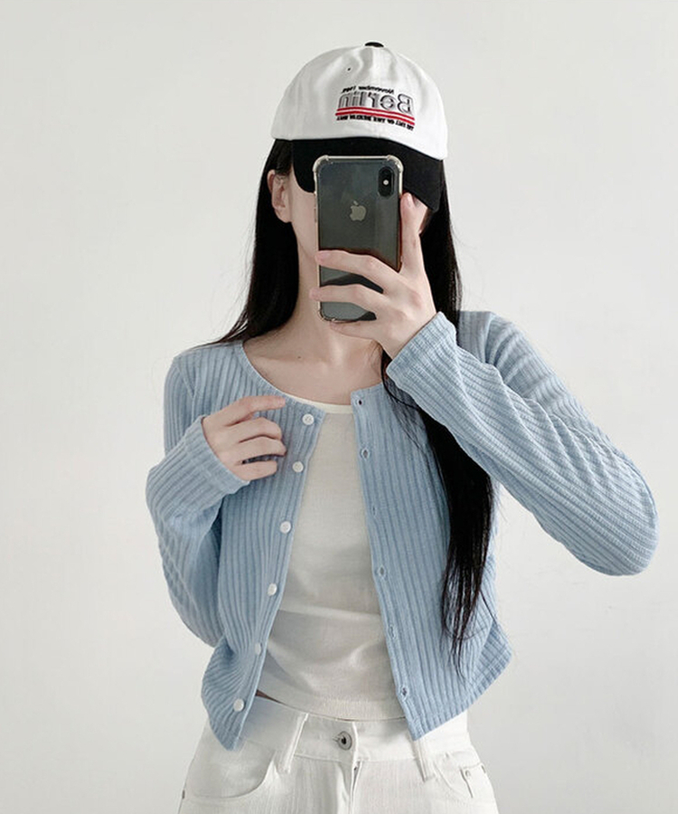 ラウンドシャーリングボタンカーディガン SKY BLUE