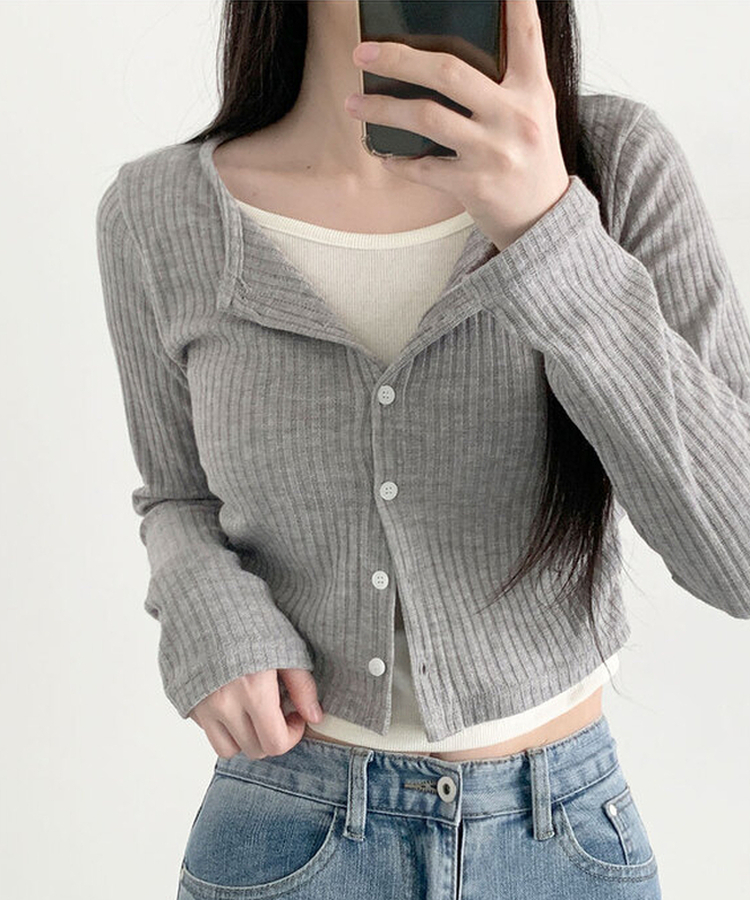 ラウンドシャーリングボタンカーディガン GRAY