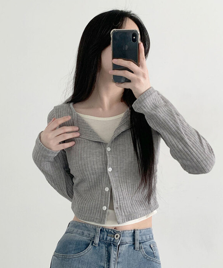 ラウンドシャーリングボタンカーディガン GRAY