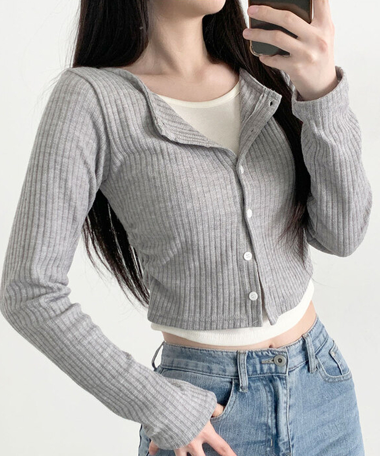 ラウンドシャーリングボタンカーディガン GRAY