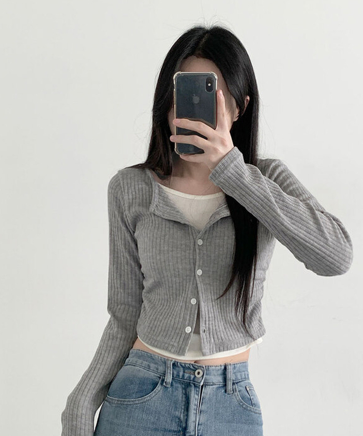 ラウンドシャーリングボタンカーディガン GRAY