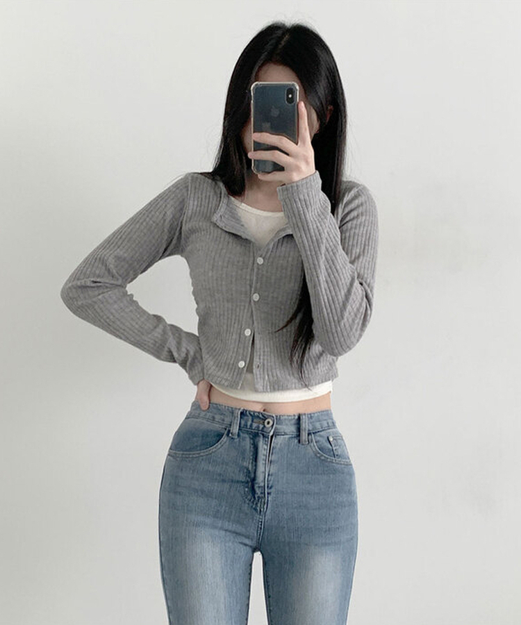 ラウンドシャーリングボタンカーディガン GRAY