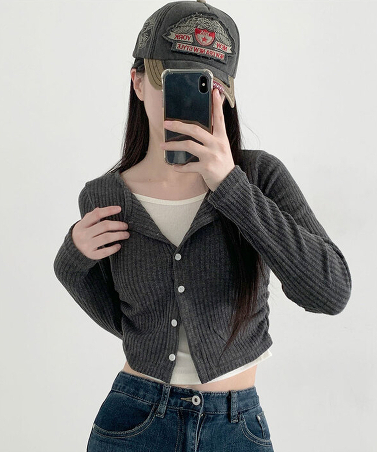 ラウンドシャーリングボタンカーディガン CHARCOAL