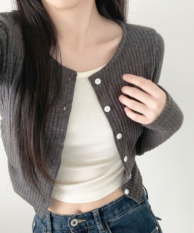 ラウンドシャーリングボタンカーディガン CHARCOAL
