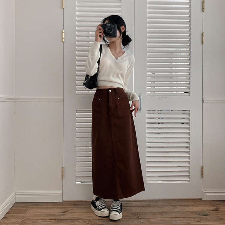 バックスリットロングスカート BROWN