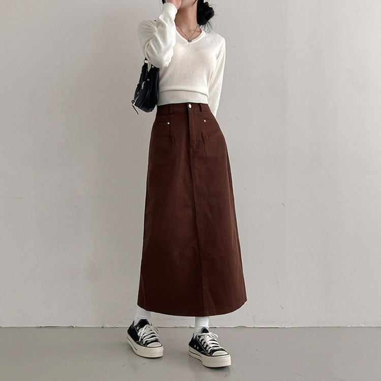 バックスリットロングスカート BROWN