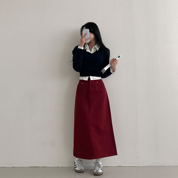 バックスリットロングスカート WINE