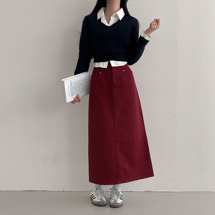 バックスリットロングスカート WINE