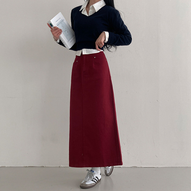 バックスリットロングスカート WINE