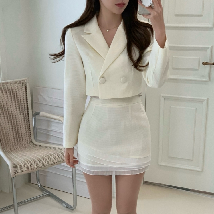 【SET】レースツイードクロップジャケット ミニスカート CREAM