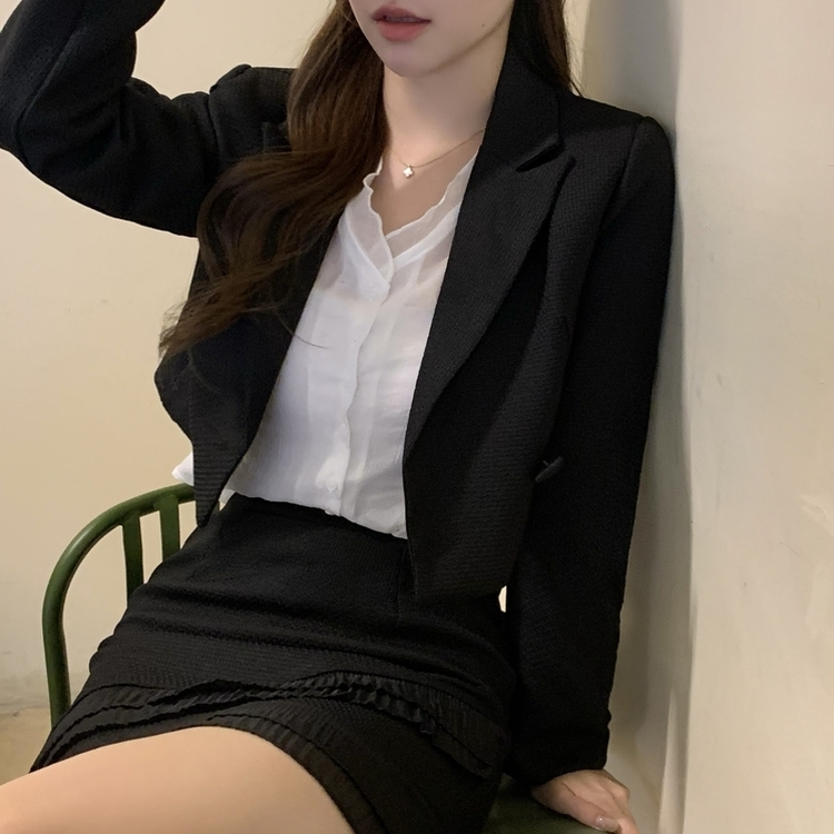 【SET】レースツイードクロップジャケット ミニスカート BLACK
