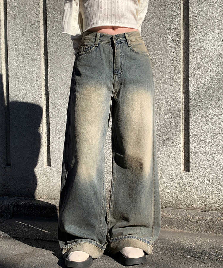 ビンテージウォッシングワイドデニムパンツ BLUE