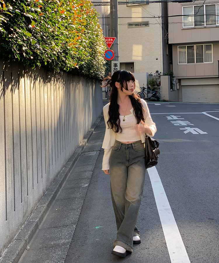 ビンテージウォッシングワイドデニムパンツ BLUE