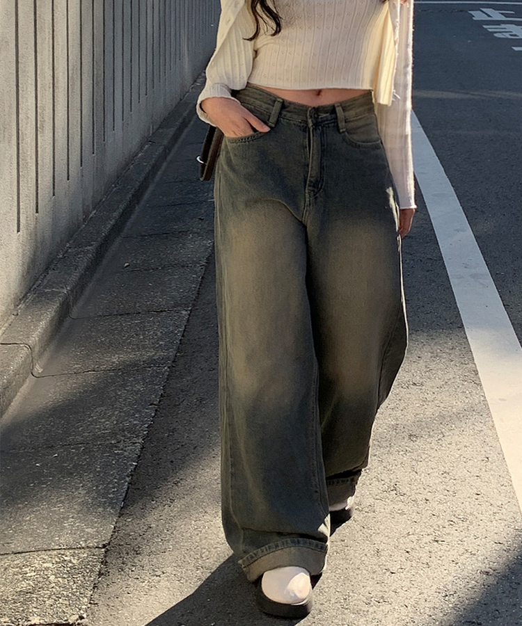 ビンテージウォッシングワイドデニムパンツ BLUE