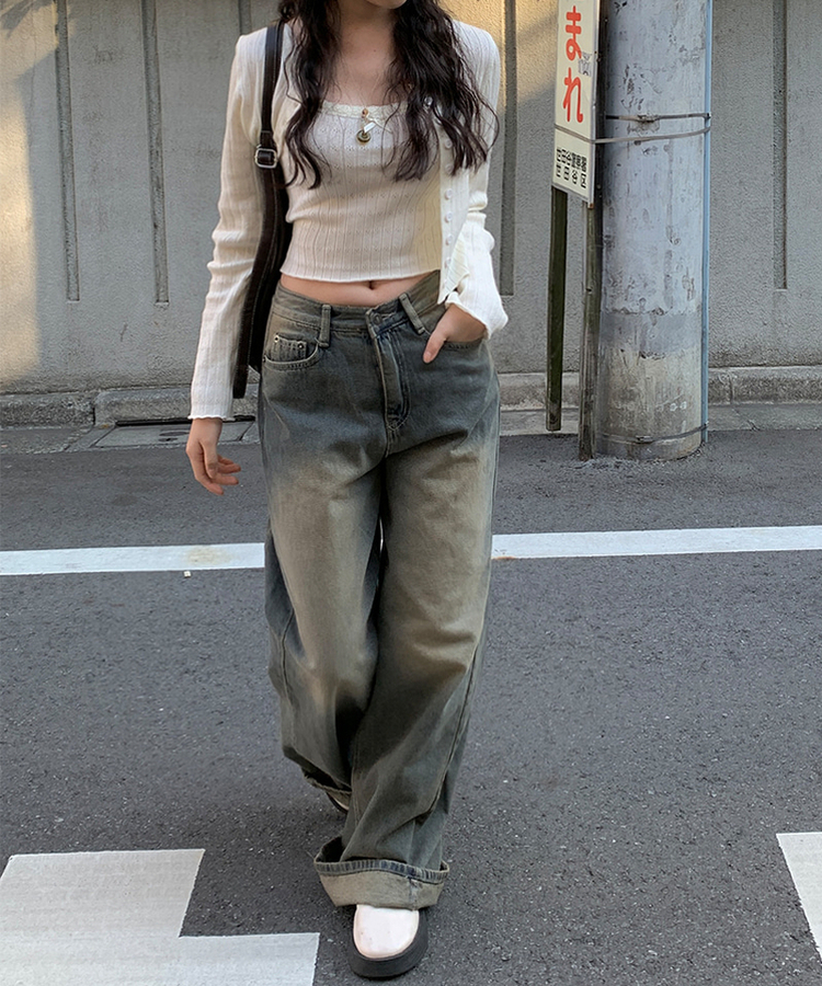 ビンテージウォッシングワイドデニムパンツ BLUE