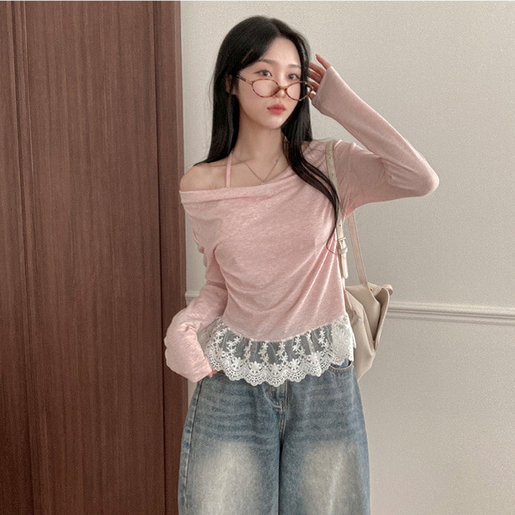 ドレープレイヤードホルターオフショルダーTシャツ PINK