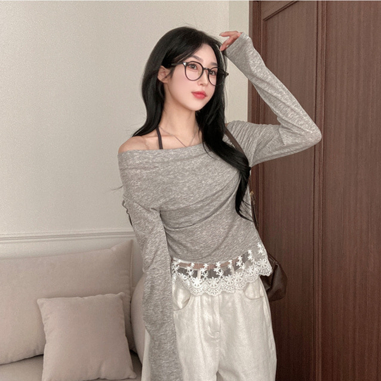 ドレープレイヤードホルターオフショルダーTシャツ GREY