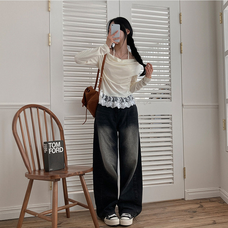 ドレープレイヤードホルターオフショルダーTシャツ IVORY