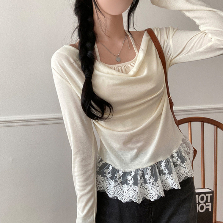 ドレープレイヤードホルターオフショルダーTシャツ IVORY