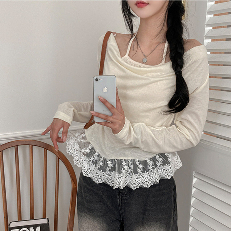 ドレープレイヤードホルターオフショルダーTシャツ IVORY