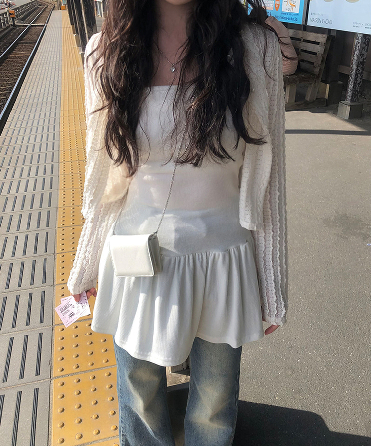 チューブトップフリルレイヤードワンピース｜ミニワンピース