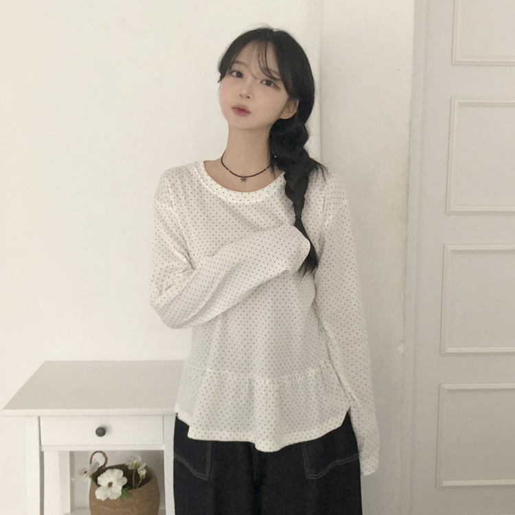 ドットフリルレイヤード長袖Tシャツ｜長袖Tシャツ｜韓国ファッション