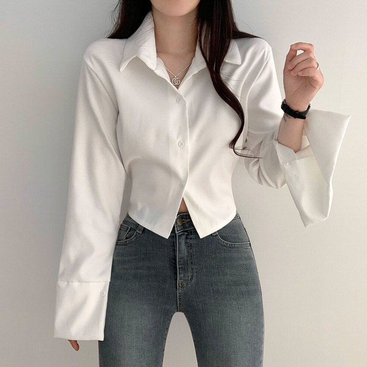 ウエストバンディングクロップシャツ IVORY