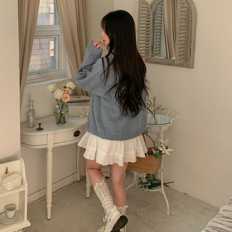 アルパカラウンドルーズニットガーディガン(5color) SKYBLUE