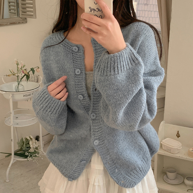 アルパカラウンドルーズニットガーディガン(5color) SKYBLUE