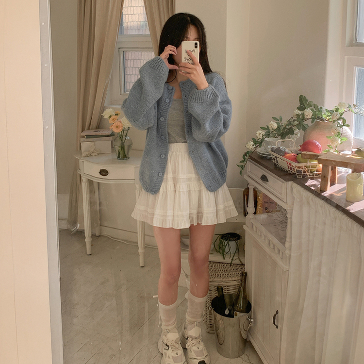 アルパカラウンドルーズニットガーディガン(5color) SKYBLUE