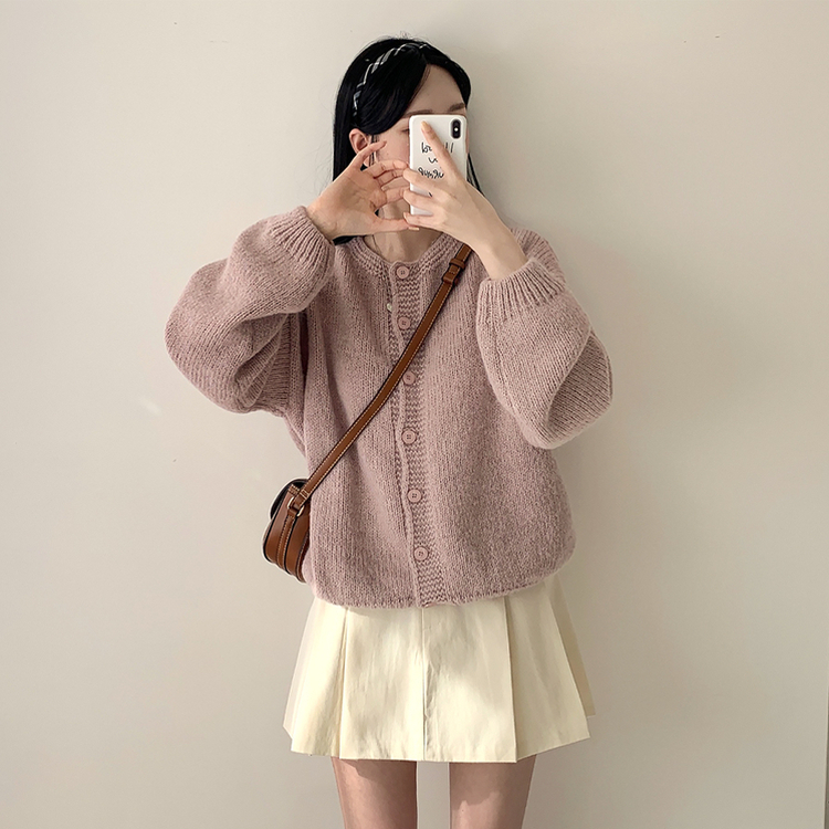 アルパカラウンドルーズニットガーディガン(5color) PINK