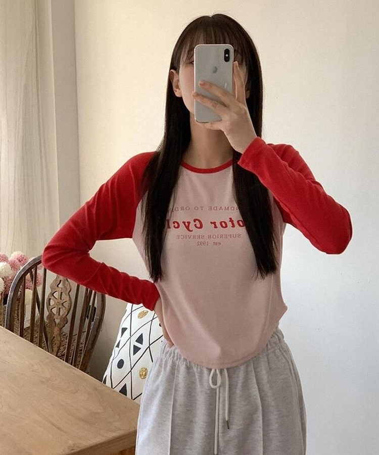 レタリングラグラン長袖Ｔシャツ PINK